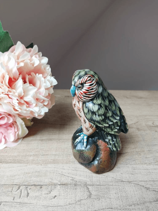 Statuette Chouette en Terre Cuite Peinte à la main, Sculpture Chouette Artisanale Poterie Vintage, Décoration Bibliothèque Salon Cadeau Ami
