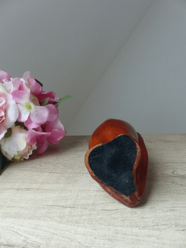 Ancienne Statuette Chouette Céramique Polychrome Rouge Bordeaux Vintage Années 1970 - 1980