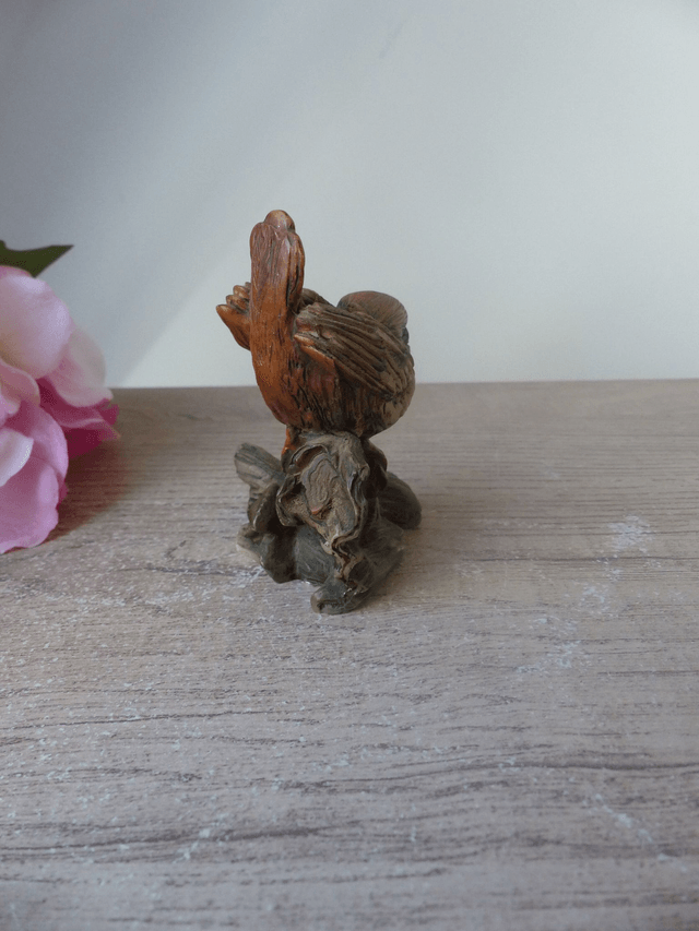 Figurine Oiseau en résine polychrome, Petit Moineau Vintage par Faro Lucchesi Peint à la Main en Italie, Collection oiseaux home décor