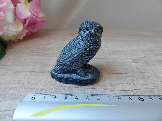 Sculpture miniature chouette en résine noire, Figurine Chouette du Canada Vintage, Collection Amoureux des Chouettes et des Oiseaux