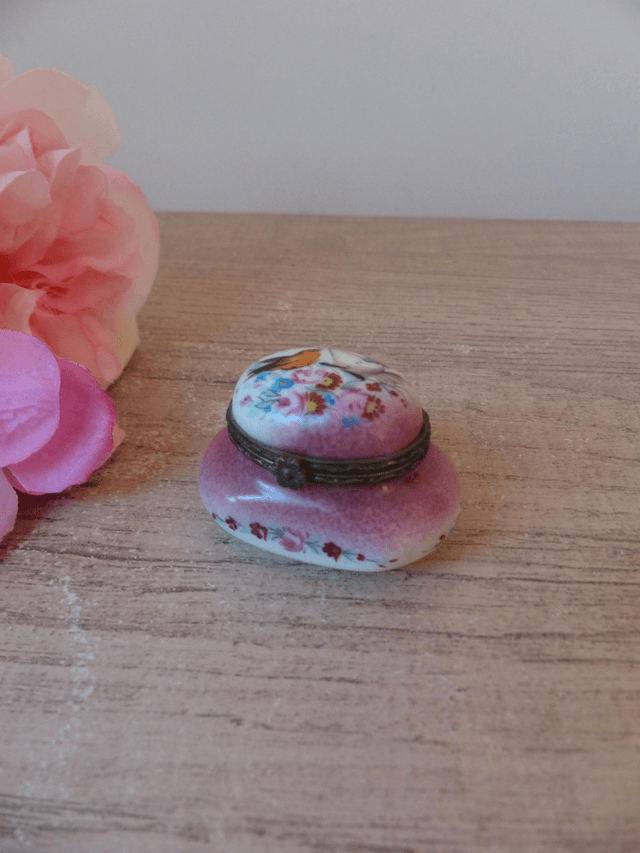 Boite à pilules en porcelaine française, mini boite motif oiseaux et fleurs, pilulier vintage Collection Porcelaine d'Art, cadeau pour femme