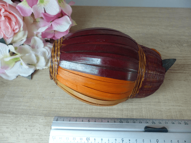 Ancienne boite avec couvercle en forme de hibou, pot de rangement hibou en osier tressé, figurine chouette hibou en bois, panier hibou bois