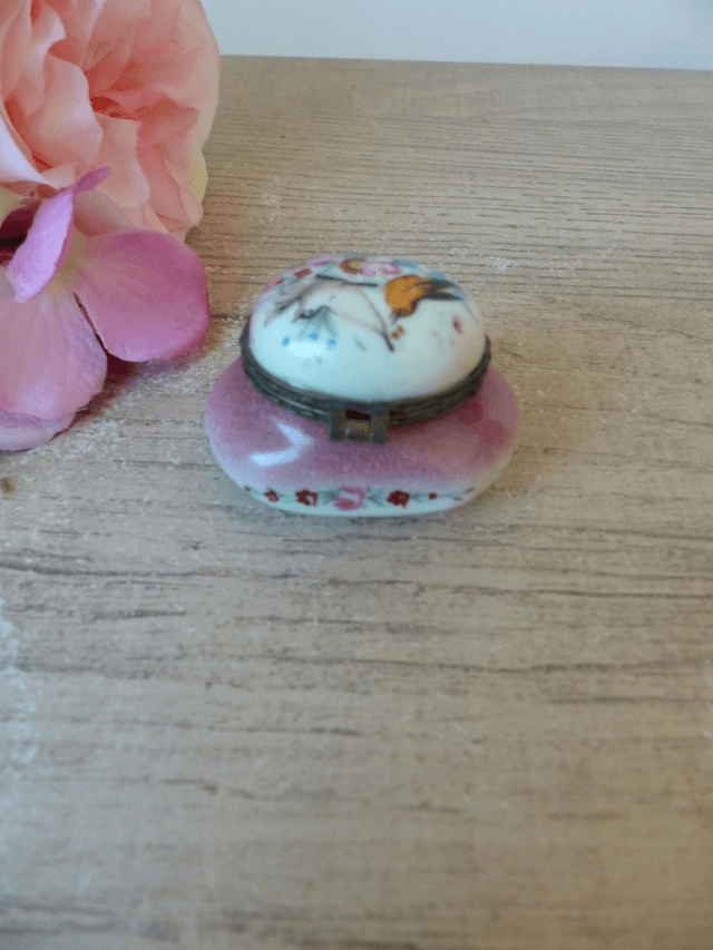 Boite à pilules en porcelaine française, mini boite motif oiseaux et fleurs, pilulier vintage Collection Porcelaine d'Art, cadeau pour femme