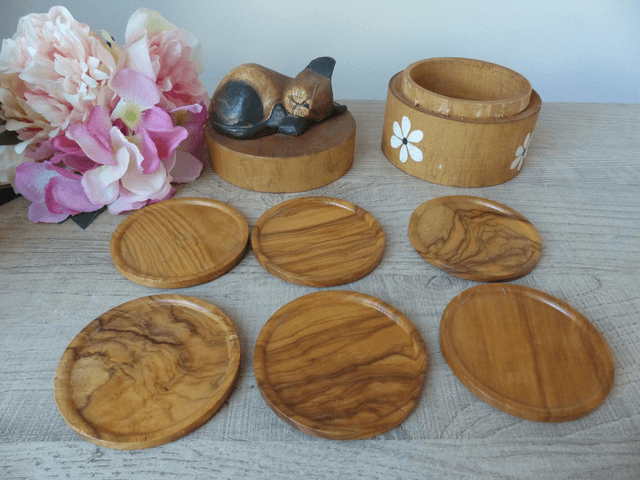 Boite chat en bois avec 6 sous-verres cadeau collection chat, lot de 6 sous-verres en bois chat, Sous-verres avec boîte en bois artisanat