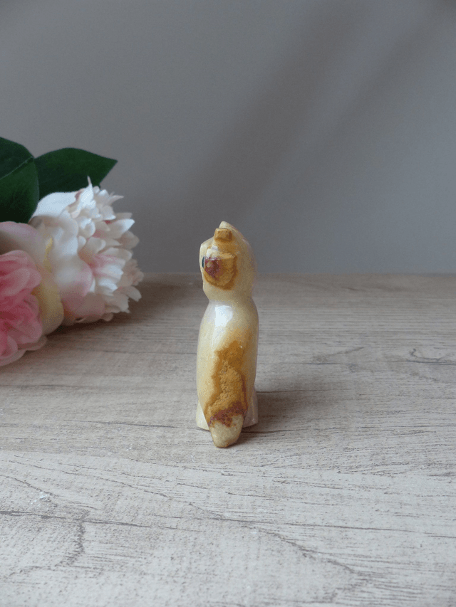 Figurine sculpture hibou chouette en pierre beige Porte Bonheur, Collection Lithothéraphie, Cadeau Amoureux des Pierres et des Chouettes