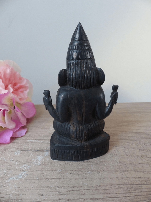 Statuette Ganesh en bois marron, Décoration hindouiste, Sculpture éléphant en bois fait main, Ganesh idole de décoration d'autel