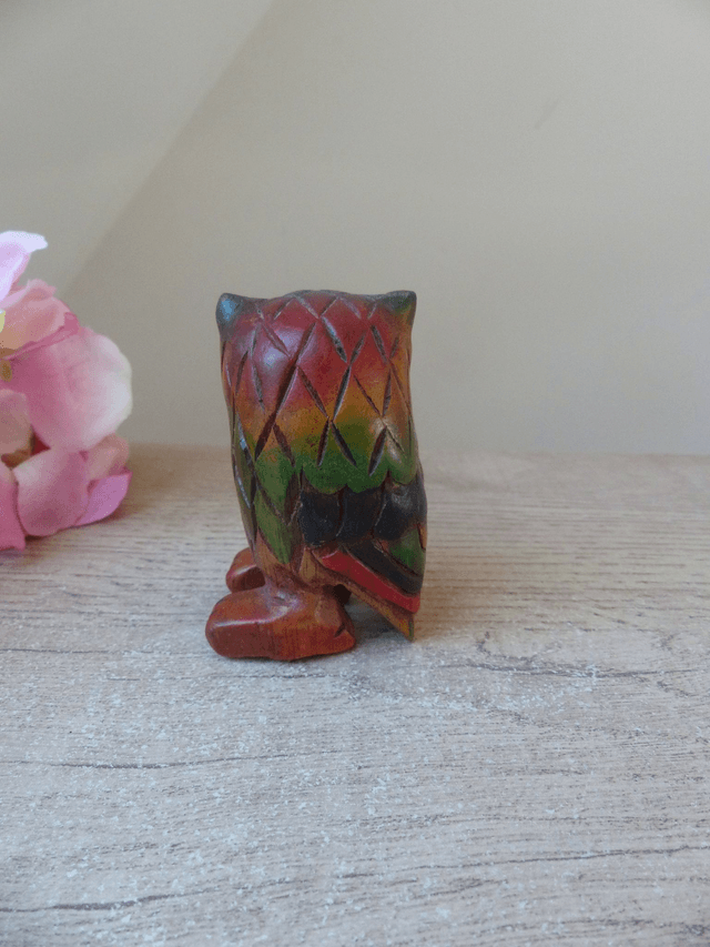 Petite Figurine Hibou Chouette en Bois Sculpté à la main Vintage H 8 cm, Hibou Miniature en Bois Cadeau Décoration Porte-Bonheur