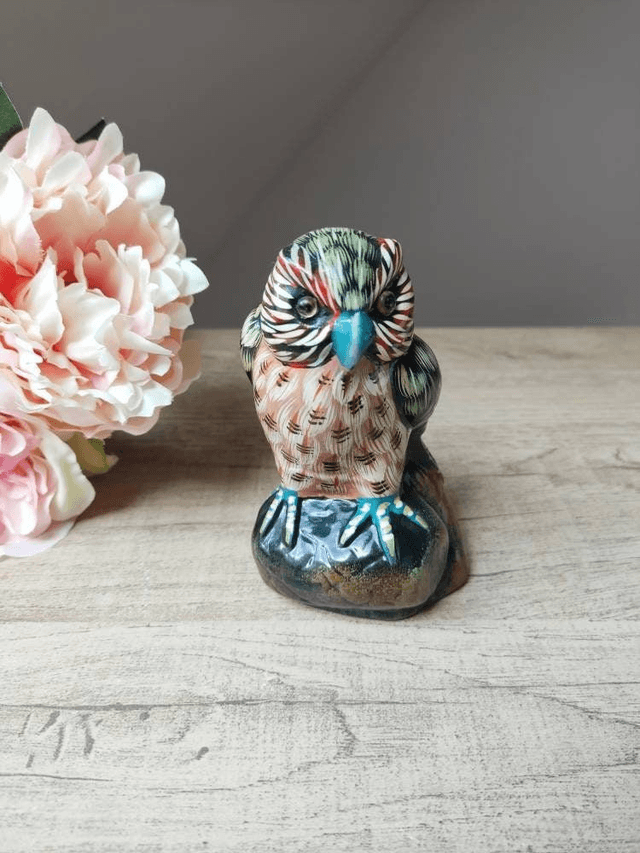 Statuette Chouette en Terre Cuite Peinte à la main, Sculpture Chouette Artisanale Poterie Vintage, Décoration Bibliothèque Salon Cadeau Ami