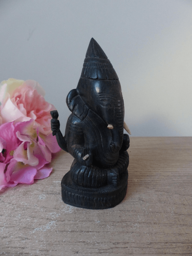 Statuette Ganesh en bois marron, Décoration hindouiste, Sculpture éléphant en bois fait main, Ganesh idole de décoration d'autel