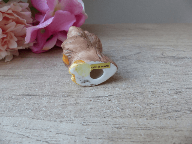 Mignon figurine chouette hibou avec bébé, couple famille hibou chouette en céramique,  décoration cadeau ami famille naissance enfant