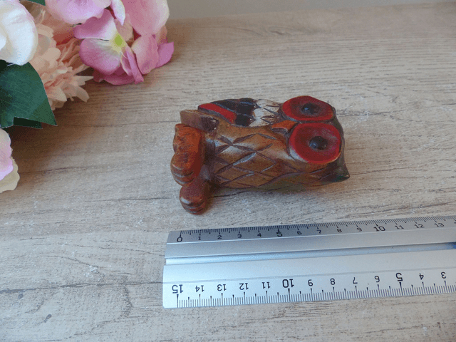 Petite Figurine Hibou Chouette en Bois Sculpté à la main Vintage H 8 cm, Hibou Miniature en Bois Cadeau Décoration Porte-Bonheur