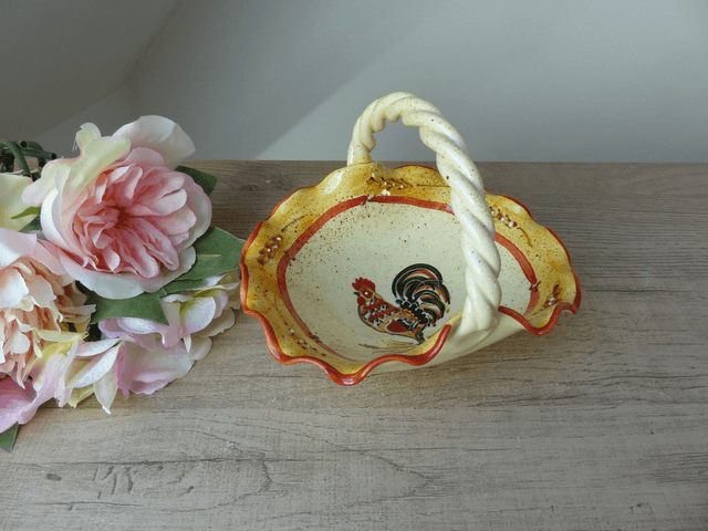Vide poche panier Coq, Poterie coq artisanal, Plat à chocolats décoratif coq, Collection Poules, Décoration Maison Campagne Ferme Cuisine