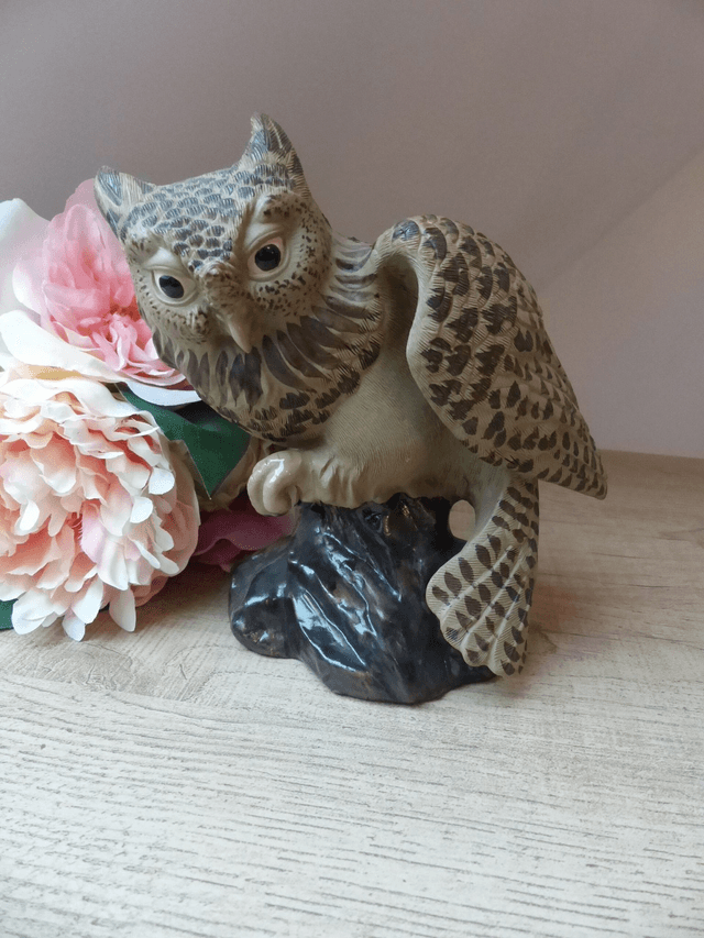 Ancienne Statuette  Animalière Hibou en Plâtre Peint à la Main, Figurine d'Oiseau Sauvage Décoration Maison Collection Vintage