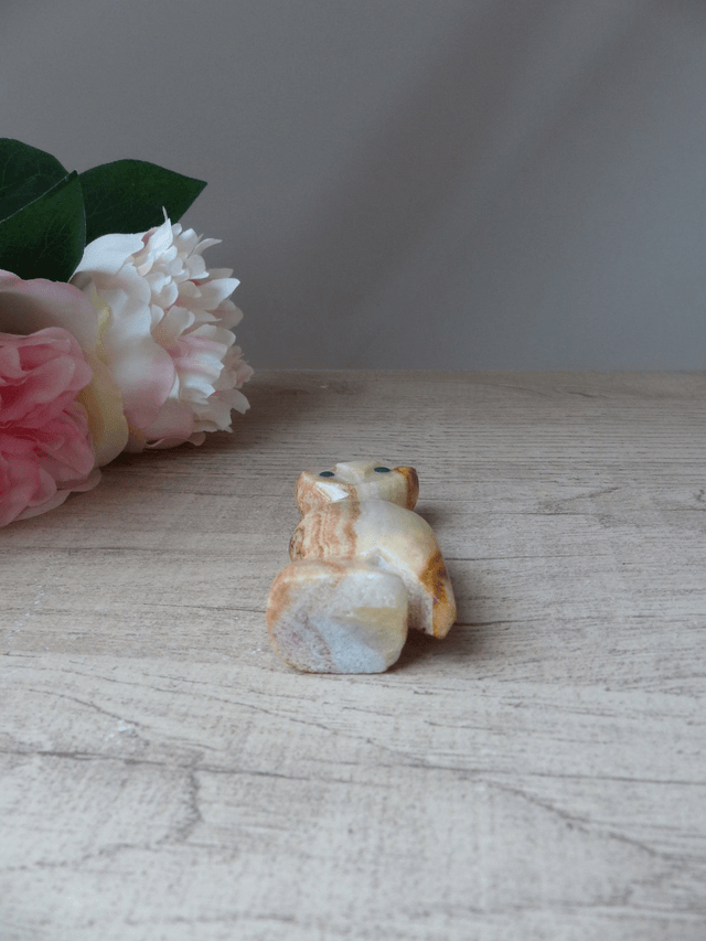 Figurine sculpture hibou chouette en pierre beige Porte Bonheur, Collection Lithothéraphie, Cadeau Amoureux des Pierres et des Chouettes