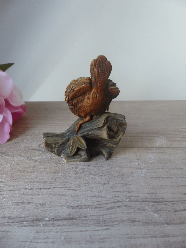 Figurine Oiseau en résine polychrome, Petit Moineau Vintage par Faro Lucchesi Peint à la Main en Italie, Collection oiseaux home décor