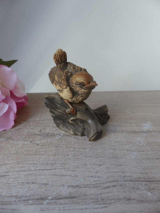 Figurine Oiseau en résine polychrome, Petit Moineau Vintage par Faro Lucchesi Peint à la Main en Italie, Collection oiseaux home décor