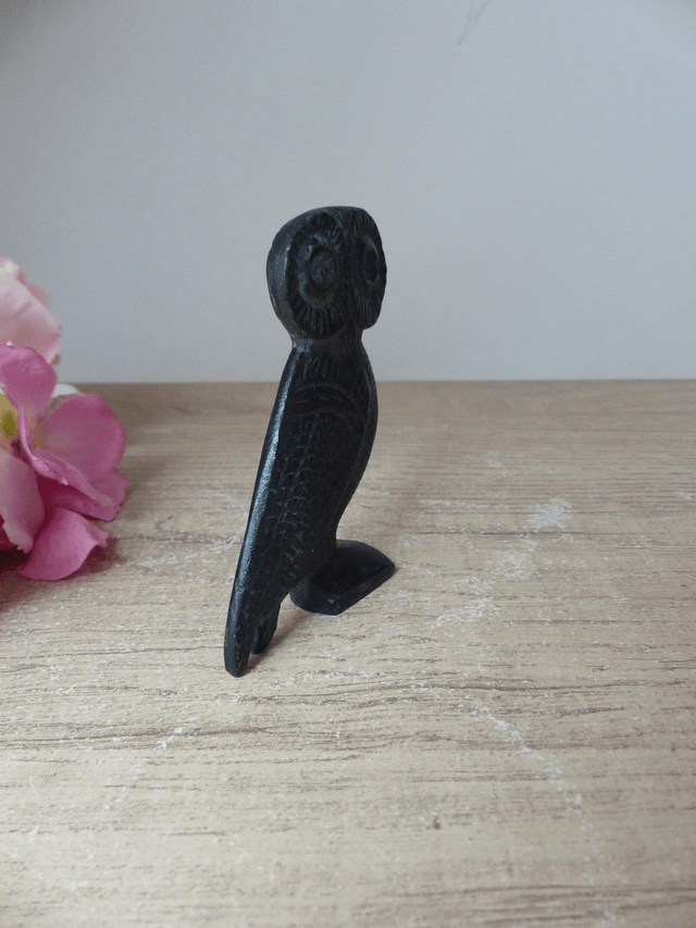 Statuette chouette en métal, sculpture chouette avec des grands yeux, figurine chouette d'Athéna en métal, symbole de sagesse