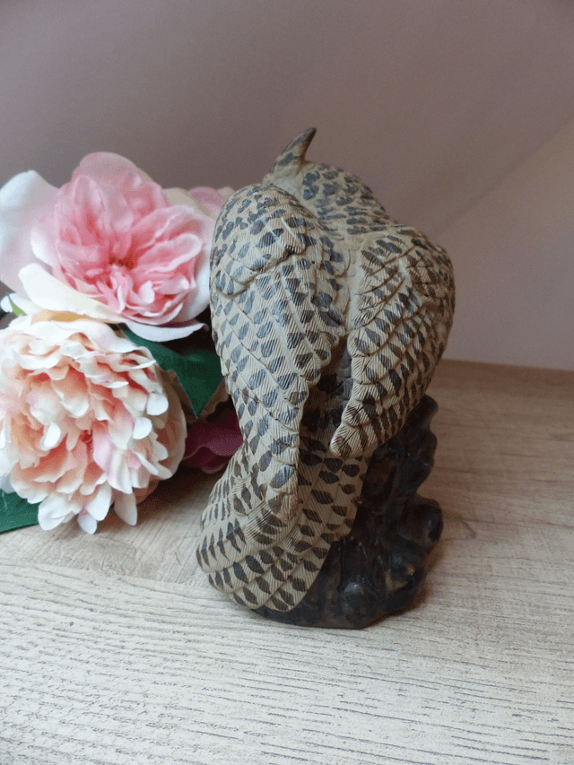 Ancienne Statuette  Animalière Hibou en Plâtre Peint à la Main, Figurine d'Oiseau Sauvage Décoration Maison Collection Vintage