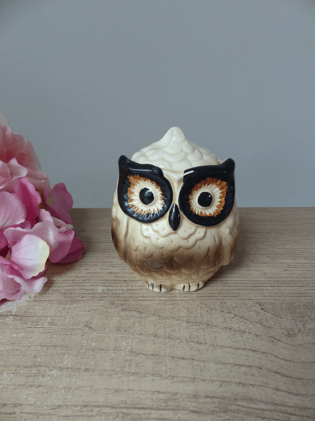 Ancien et rare moutardier Pot à Moutarde Marron Chouette Hibou Vintage Céramique