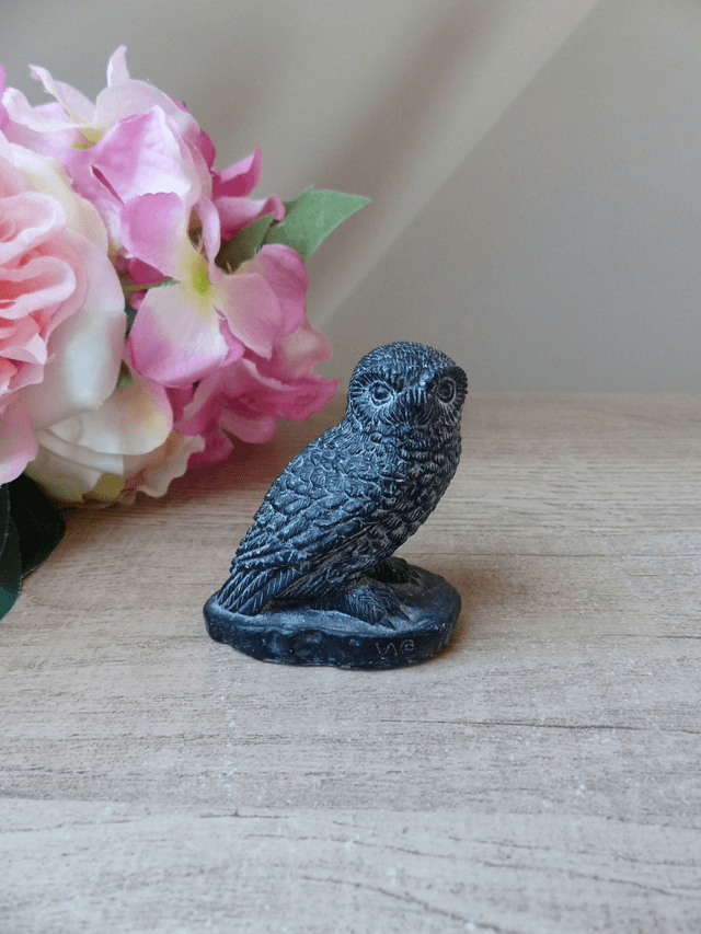 Sculpture miniature chouette en résine noire, Figurine Chouette du Canada Vintage, Collection Amoureux des Chouettes et des Oiseaux