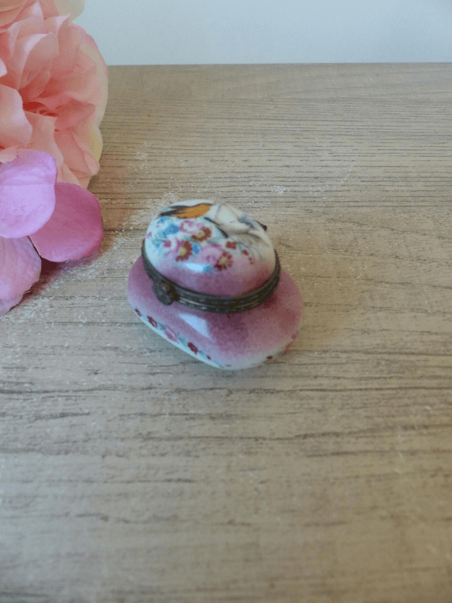 Boite à pilules en porcelaine française, mini boite motif oiseaux et fleurs, pilulier vintage Collection Porcelaine d'Art, cadeau pour femme