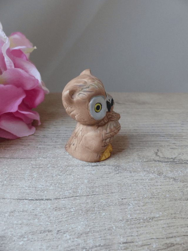 Mignon figurine chouette hibou avec bébé, couple famille hibou chouette en céramique,  décoration cadeau ami famille naissance enfant