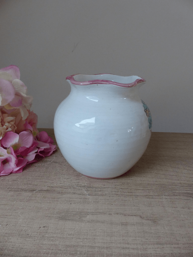 Vase forme boule l'Antica Deruta peint à la main Italie, Vase Poterie Deruta Décor Arbre avec Fleurs et Ruban, Pot Fleurs Décoration Maison