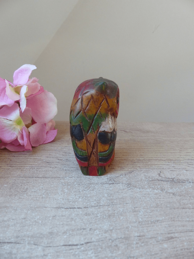 Petite Figurine Hibou Chouette en Bois Sculpté à la main Vintage H 8 cm, Hibou Miniature en Bois Cadeau Décoration Porte-Bonheur