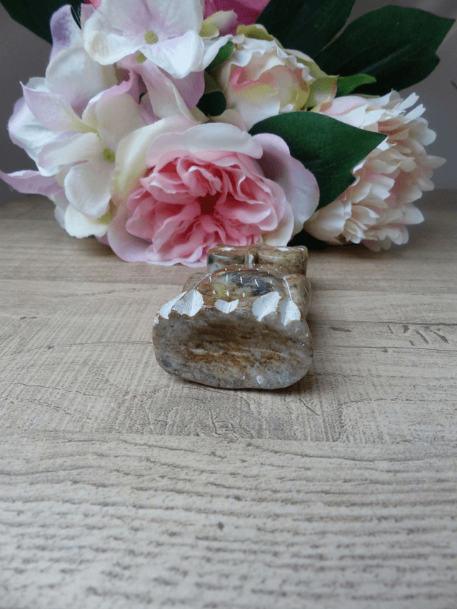 Ancienne Statuette Chouette Hibou en Pierre Sculptée à la Main Vintage
