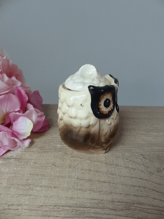 Ancien et rare moutardier Pot à Moutarde Marron Chouette Hibou Vintage Céramique