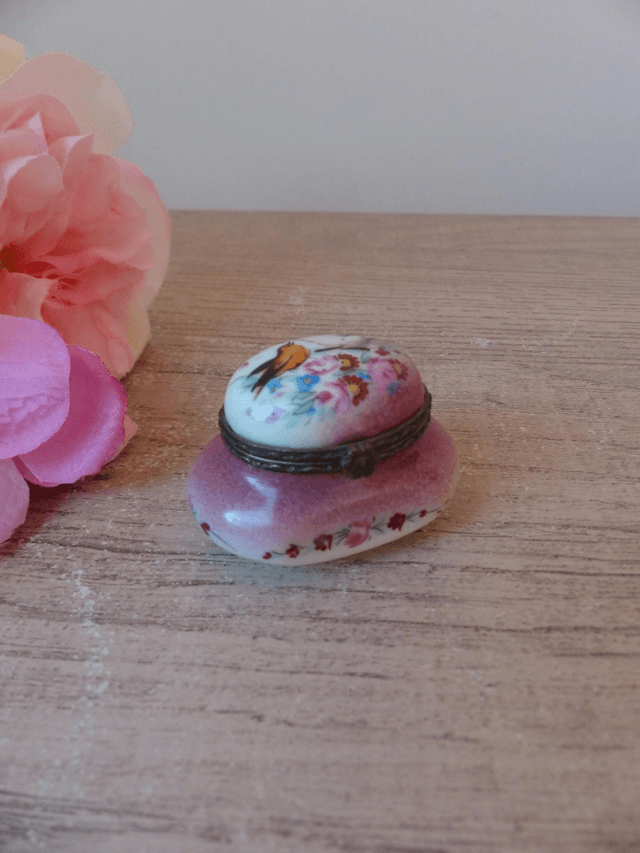 Boite à pilules en porcelaine française, mini boite motif oiseaux et fleurs, pilulier vintage Collection Porcelaine d'Art, cadeau pour femme