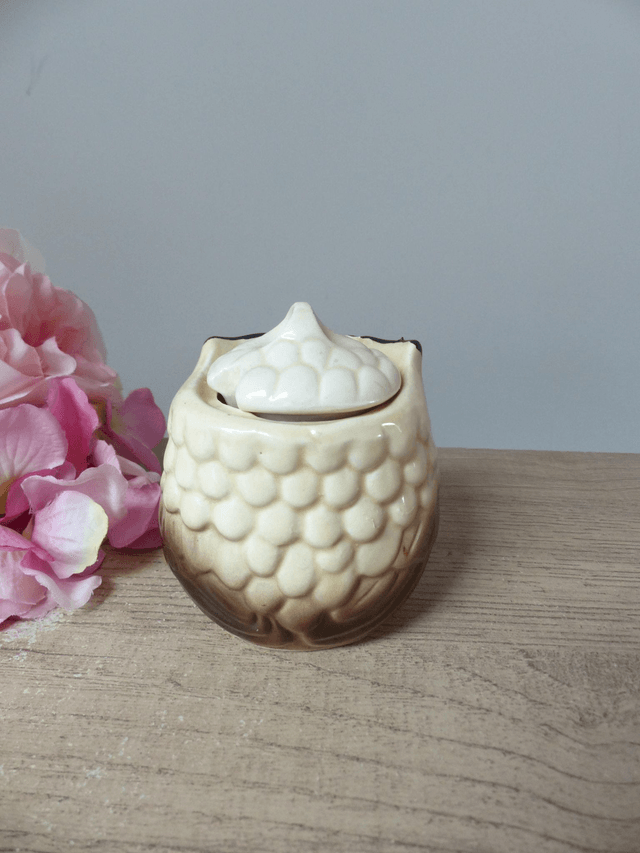 Ancien et rare moutardier Pot à Moutarde Marron Chouette Hibou Vintage Céramique