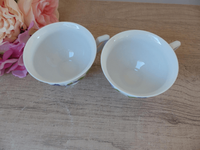 Deux tasses à café porcelaine Rosenthal Collection Classic, Allemagne, tasses romantiques décor fleurs pensées, cadeau couple déco intérieur