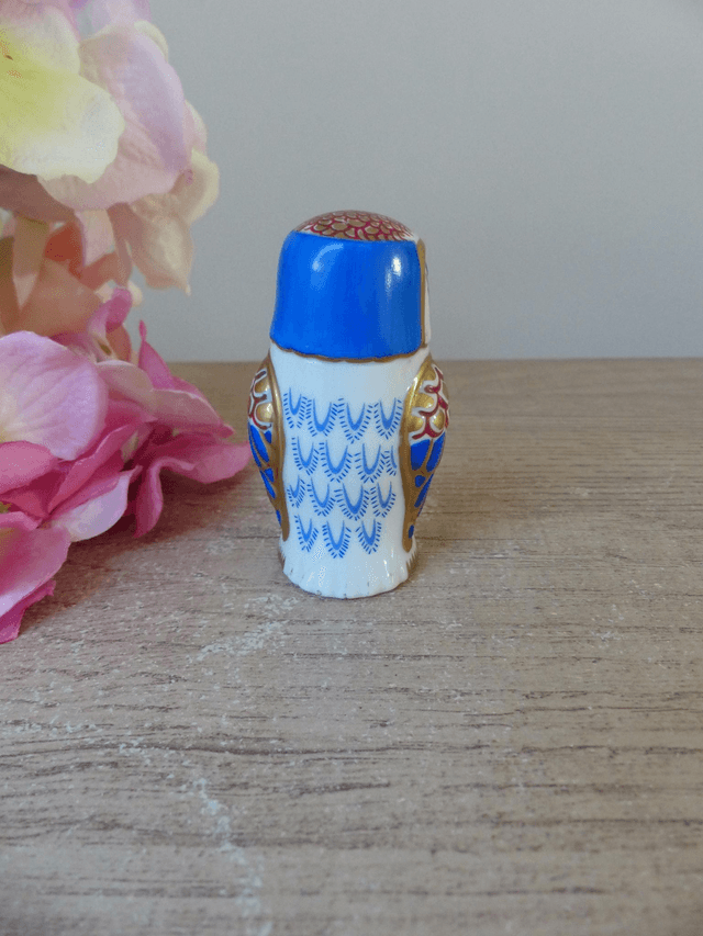 Figurine chouette porcelaine bleue, rouge et dorée collection The Franklin Mint 1988