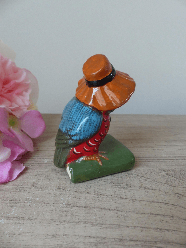 Petite Chouette Hibou Savante avec Chapeau sur Livre Céramique Vintage 1970