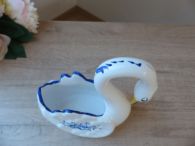 Vintage Petit Cache Pot Cygne de Porcelaine Peint à la Main au Portugal - Oiseau d'ornement - Petite Jardinière Cygne Oiseau - Cadeau Couple