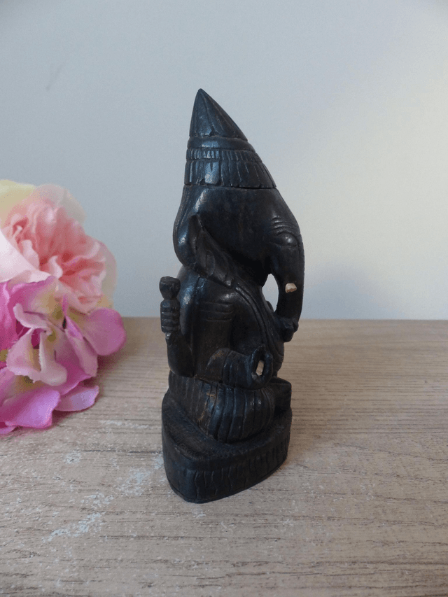 Statuette Ganesh en bois marron, Décoration hindouiste, Sculpture éléphant en bois fait main, Ganesh idole de décoration d'autel