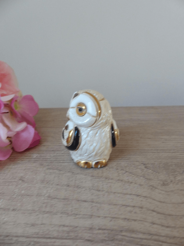 Figurine miniature chouette effraie en céramique émaillée, sculpture chouette nival De Rosa peint main, collection animal oiseau De Rosa