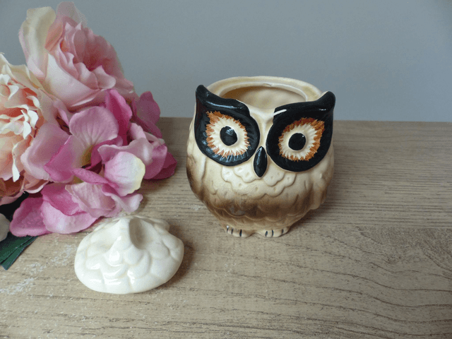 Ancien et rare moutardier Pot à Moutarde Marron Chouette Hibou Vintage Céramique