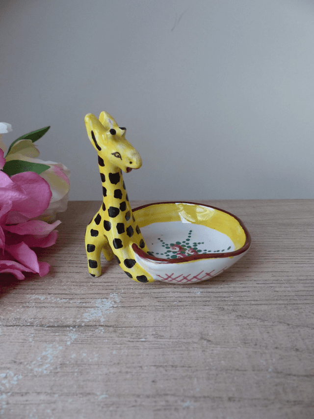 Rare petit vide poche girafe en céramique Deruta peint à la main Italie, girafe coupelle décoration chambre d&#039;enfant, savane afrique