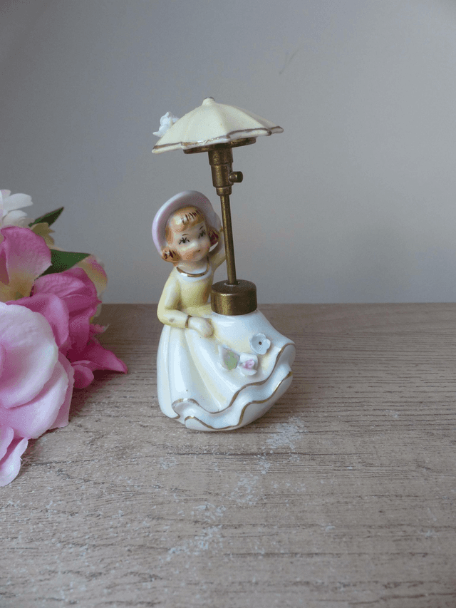 Vaporisateur en porcelaine, flacon de parfum, petite bouteille de parfum femme au parapluie, parfum décoration chambre, coiffeuse Vintage
