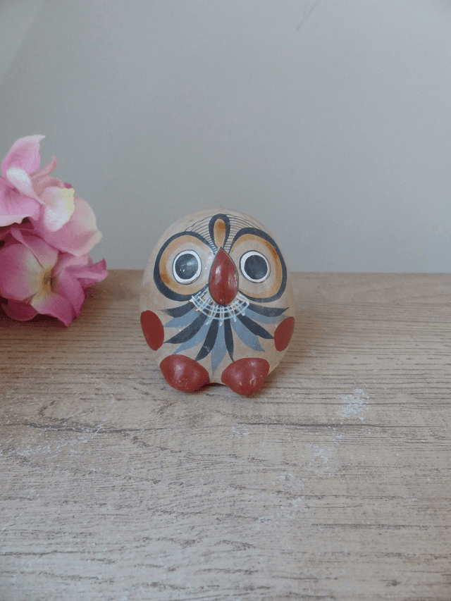Vintage Petite Chouette Mexicaine Décor Oiseau en Céramique Peint Main Tonala