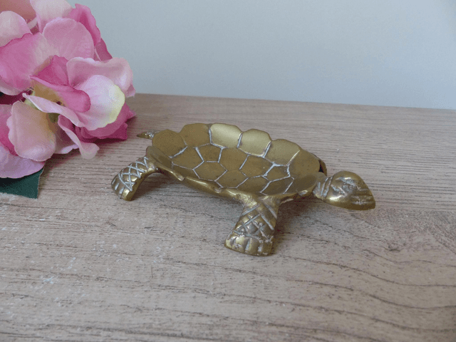 Petit cendrier tortue en laiton doré, vide poche tortue, plateau pour bagues et petits objets, cadeau amoureux des tortues Feng Shui