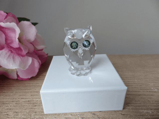 Figurine miniature oiseau hibou en verre, Sculpture hibou en verre d&#039;art vintage, Décoration Intérieur, Cadeau hibou porte- bonheur