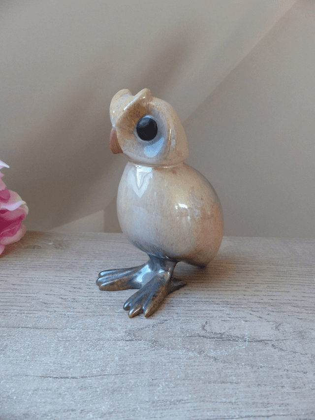 Petite Statuette de Chouette / Hibou artisanal en céramique signée Noëlle / Sculpture art animalière chouette hibou décoration maison