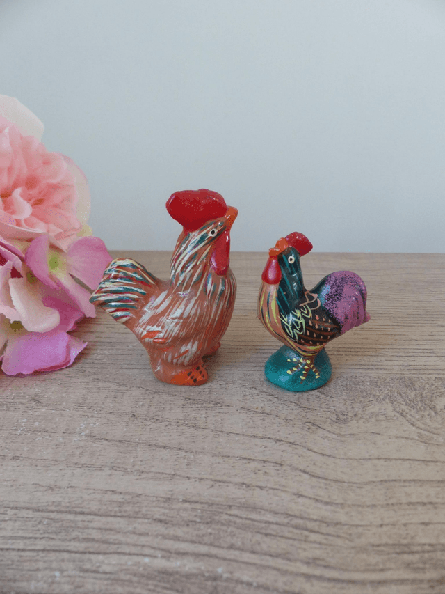 Figurines poule coq miniatures en poterie, poulets en argile peints à la main vintage, collection, artisanat, décoration maison de campagne