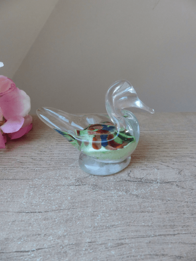 Sculpture Canard en Verre Soufflé, Canard Presse Papier en Verre, Décoration de Bureau, Figurine Canard Verrerie d&#039;Art Kaysersberg en Alsace