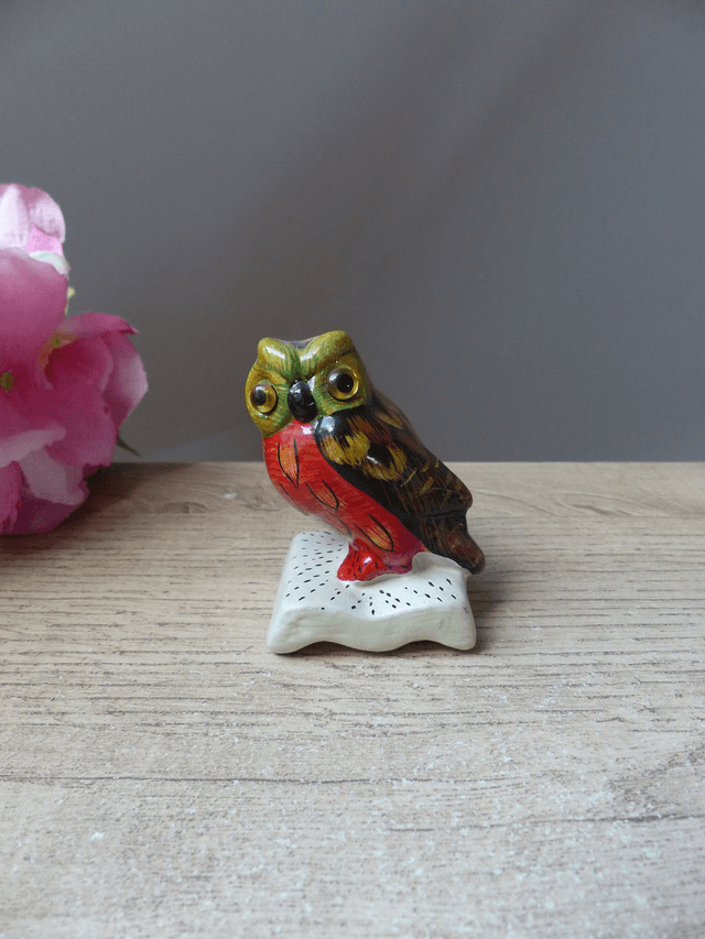 Figurine Chouette Savante sur Livre en Terre Cuite Vintage 1970, Cadeau Enseignant, Professeur, Etudiant Réussite Examen