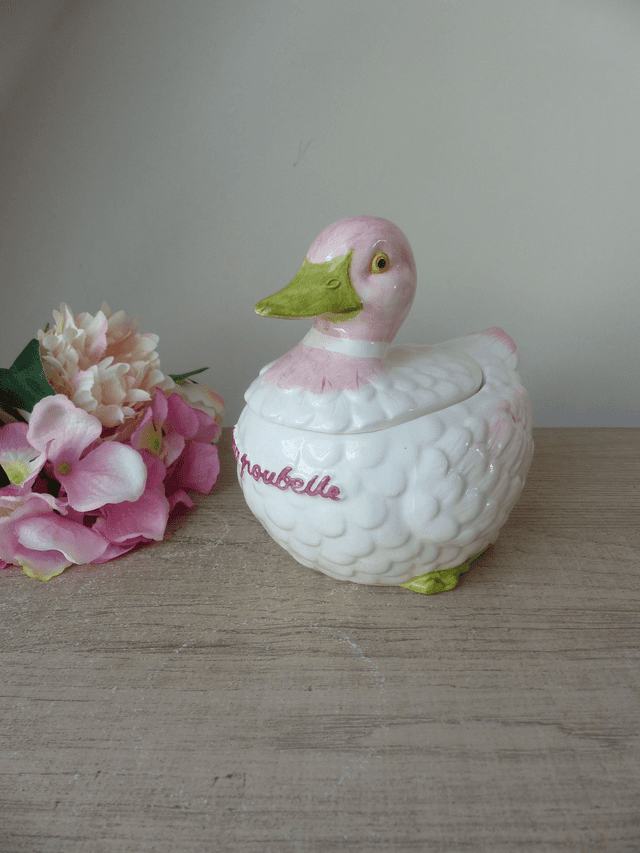 Poubelle de table canard en barbotine, boite canard, vide poche canard en céramique, collection canard Vintage, décoration de table canard