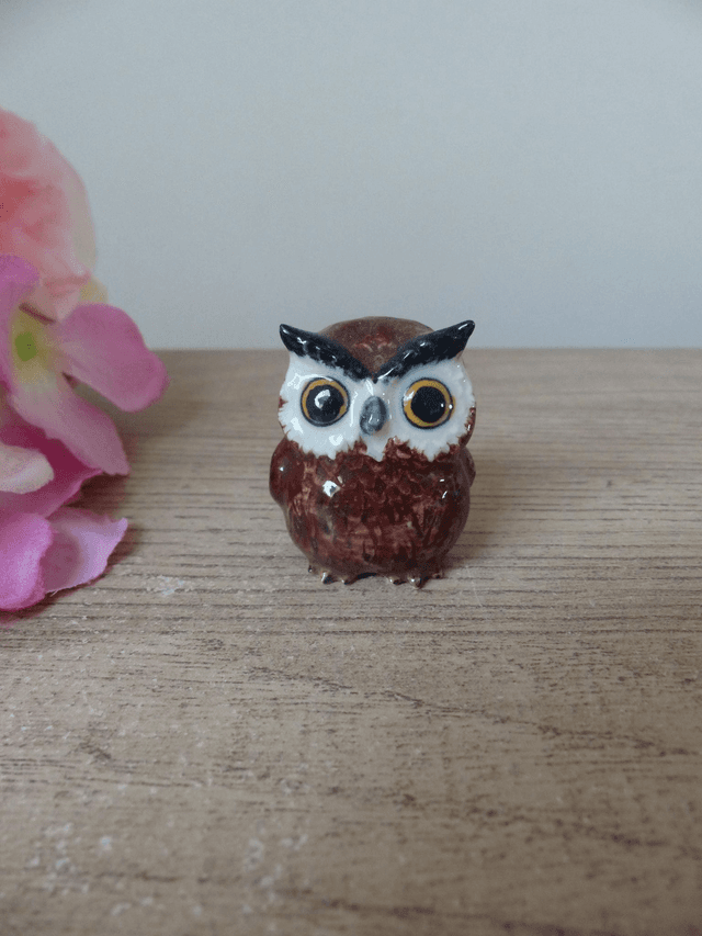 Petit hibou en céramique miniature peint à la main, hibou à collectionner, décoration cadeau porte bonheur, animal de compagnie, oiseau